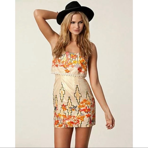 Free People Metallic Floral Mini Dress Size 6 S - Picture 2 of 9